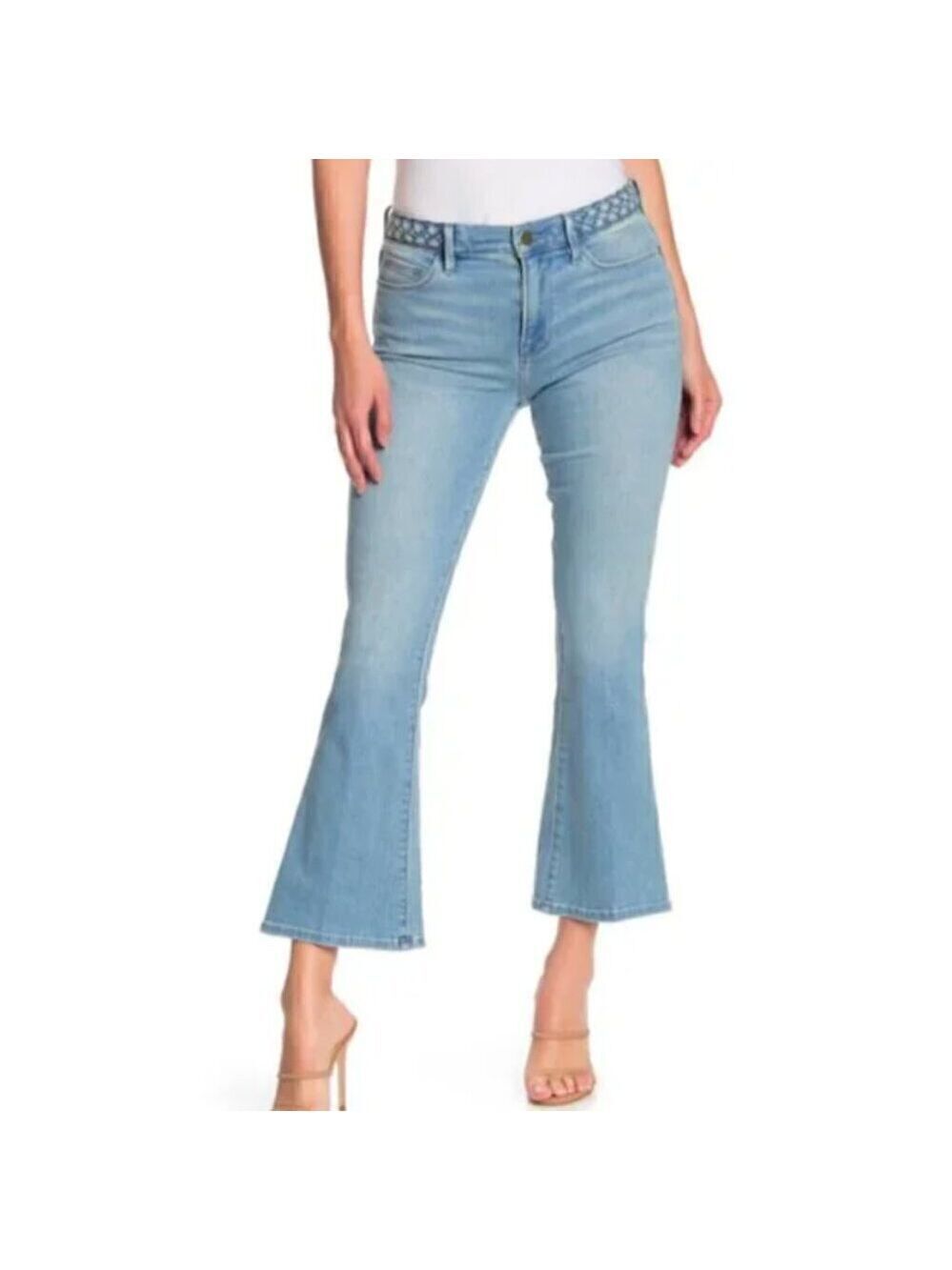 FRAME Le Crop Mini Boot Mid-Rise Cropped Lightwash Jeans with Braided Waistband